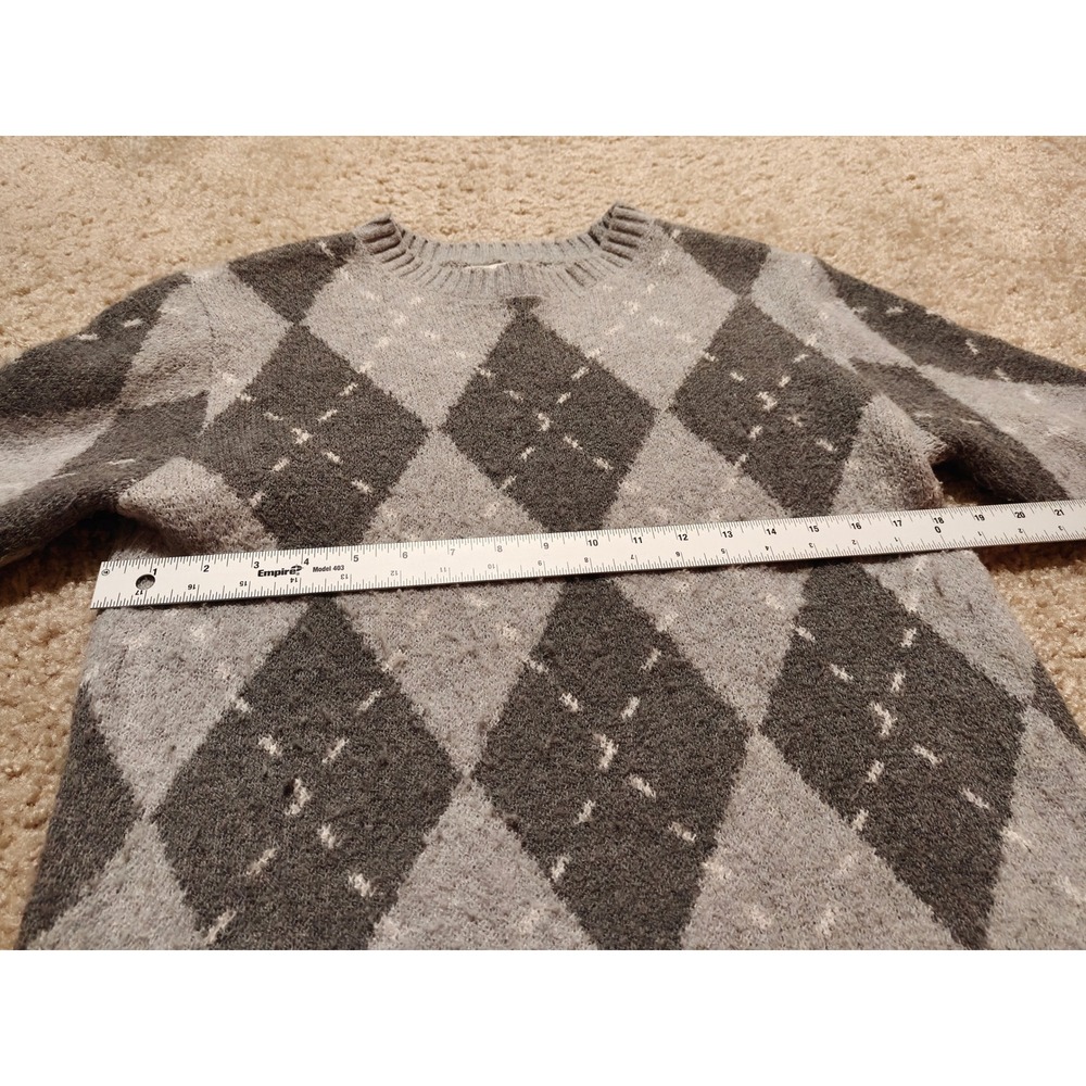 Pink Rose Grey Argyle Crew Neck Pullover Sweater Womens XS Soft Knit 5S28361 - Picture 6 of 8